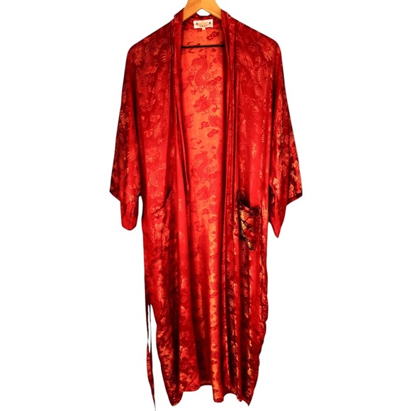 Golden Dragon Full Length Vintage Robe- red with gold embellishments- Sz large - Picture 2 of 12